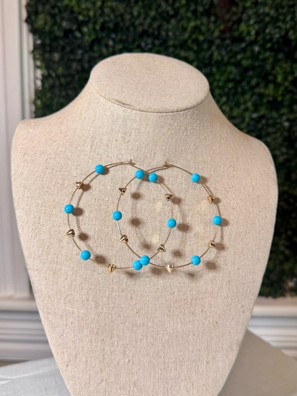Stella & Dot Gold Hoop Earrings with Turquoise Beads